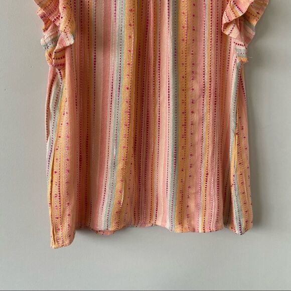 Thml-orange Creamsicle Embroidered Stripe Flutter Sleeve Top (Size:XS) - Picture 7 of 11